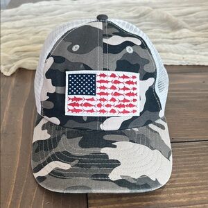 Camo Mesh Cap with Fish Flag Patch